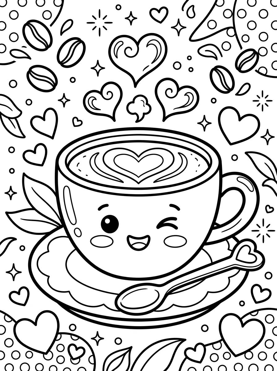 Xícara de Cappuccino Sorridente para colorir Desenho de Xícara de Cappuccino Sorridente para colorir e imprimir grátis