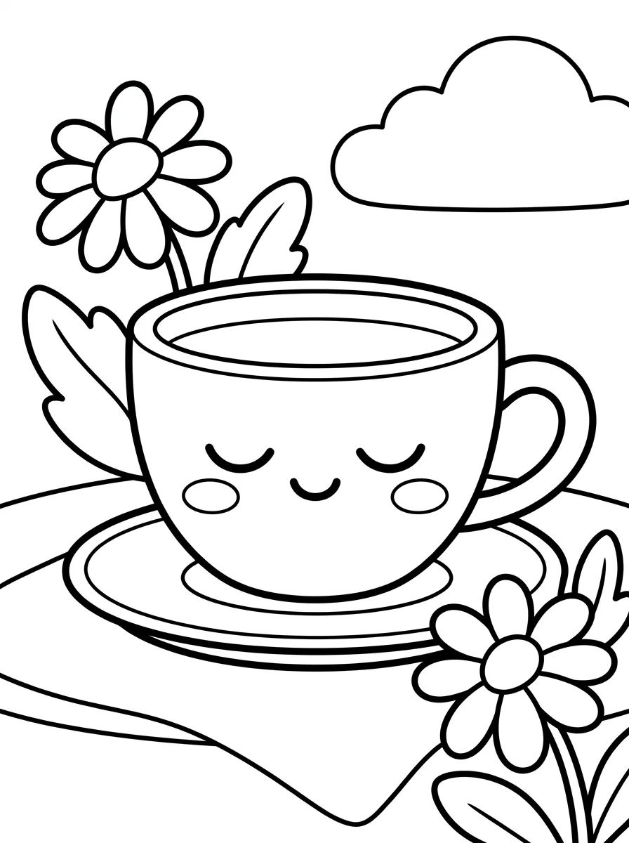 Xícara de Chá de Camomila para colorir Desenho de Xícara de Chá de Camomila para colorir e imprimir grátis