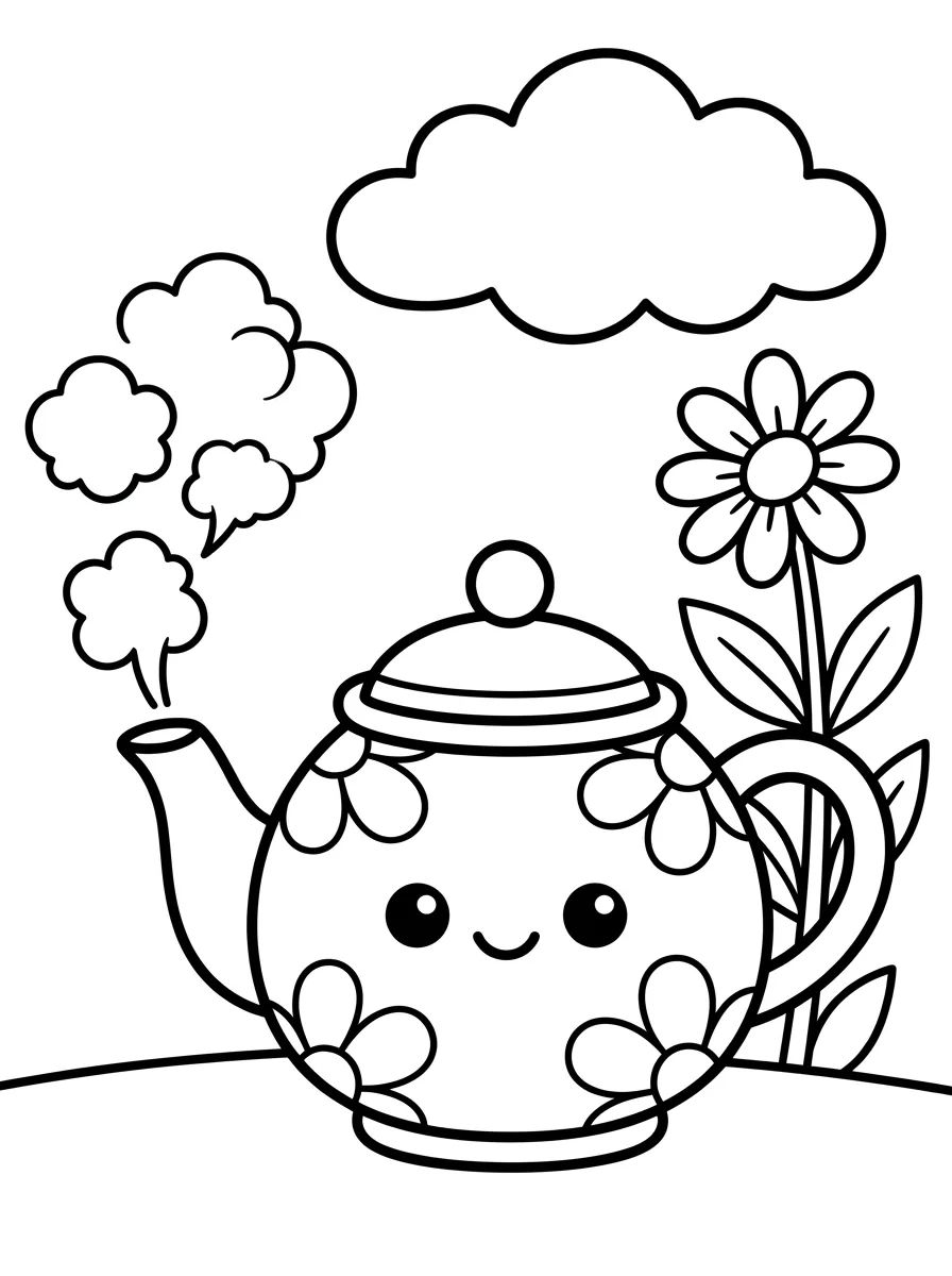 Bule de Chá Adorável para colorir Desenho de Bule de Chá Adorável para colorir e imprimir grátis