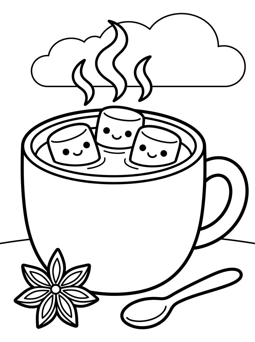 Chocolate Quente com Marshmallows para colorir Desenho de Chocolate Quente com Marshmallows para colorir e imprimir grátis
