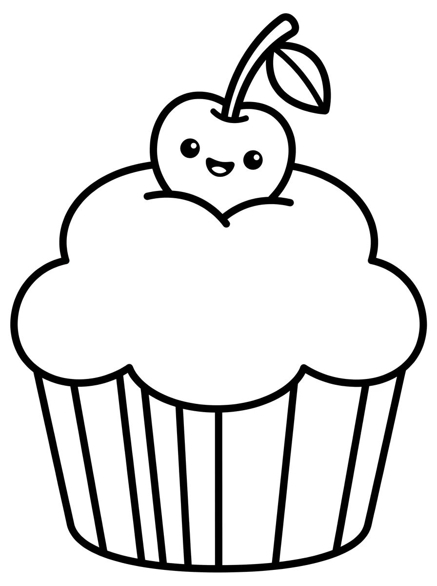 Cupcake Fofo com Cereja para colorir Desenho de Cupcake Fofo com Cereja para colorir e imprimir grátis