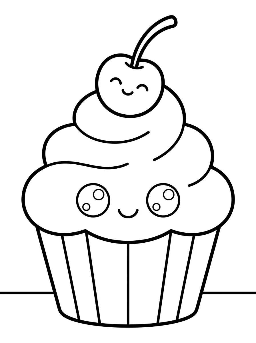 Cupcake Fofo com Cereja para colorir Desenho de Cupcake Fofo com Cereja para colorir e imprimir grátis
