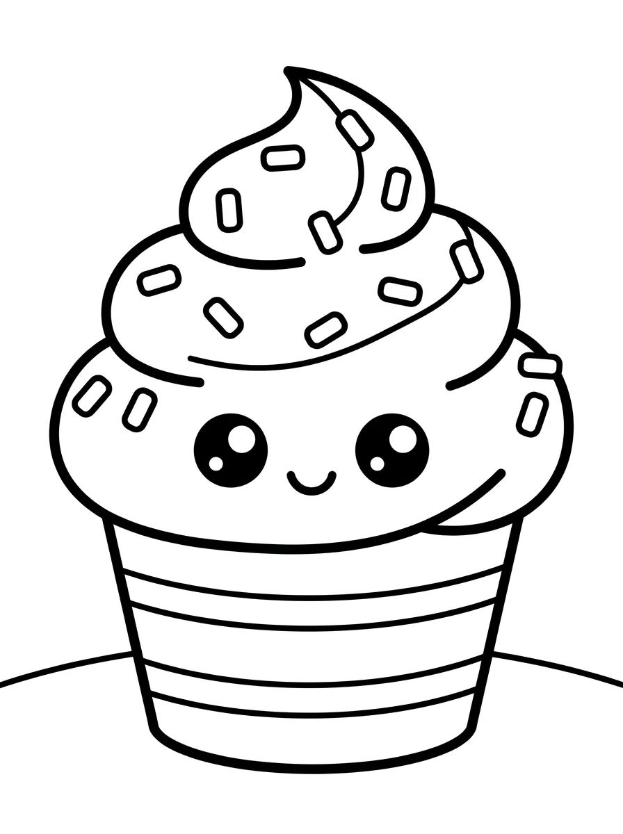 Cupcake Kawaii com Granulado para colorir Desenho de Cupcake Kawaii com Granulado para colorir e imprimir grátis