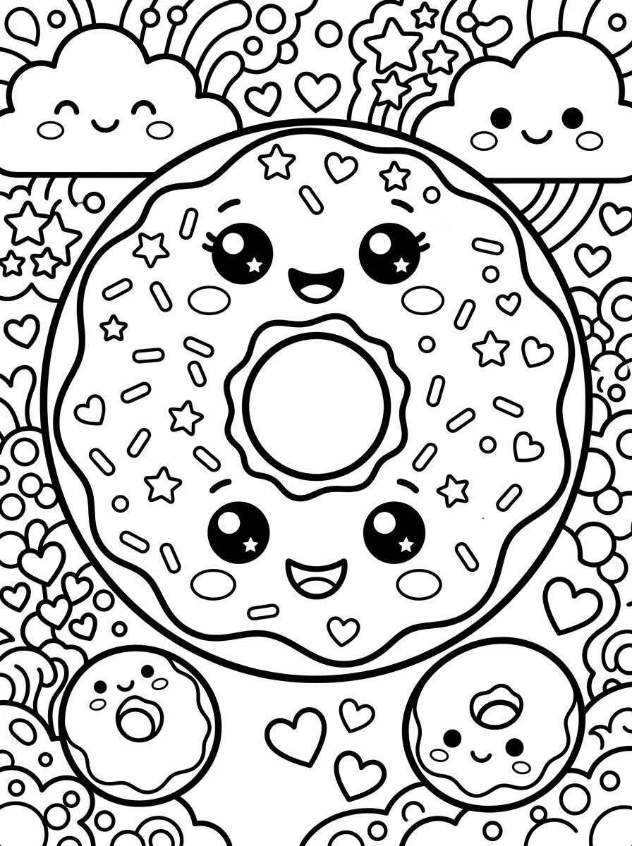 Donut com Granulado Fofo para colorir Desenho de Donut com Granulado Fofo para colorir e imprimir grátis