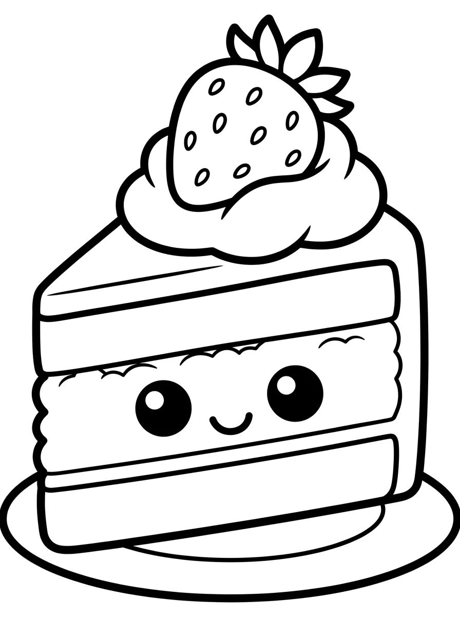 Fatia de Bolo de Morango Fofa para colorir Desenho de Fatia de Bolo de Morango Fofa para colorir e imprimir grátis