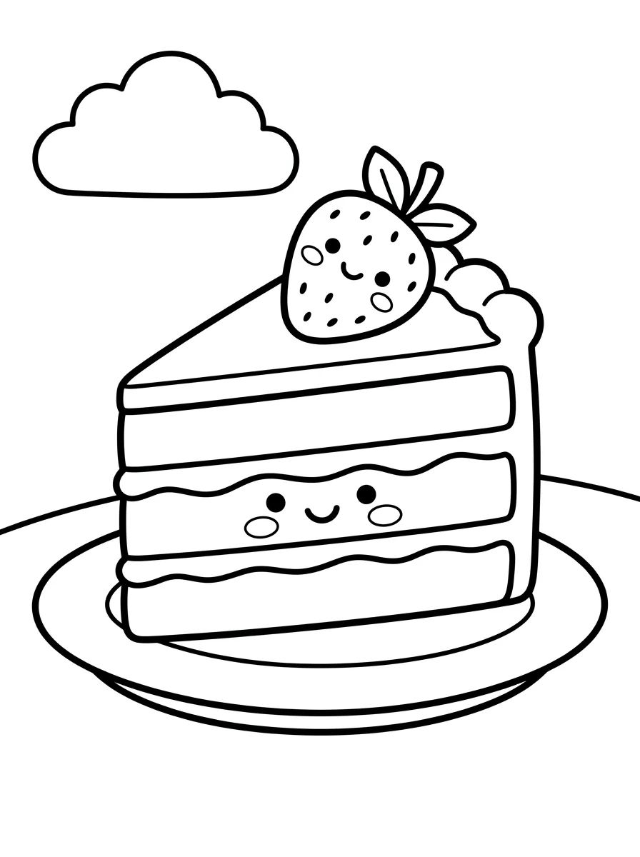 Fatia de Bolo de Morango para colorir Desenho de Fatia de Bolo de Morango para colorir e imprimir grátis