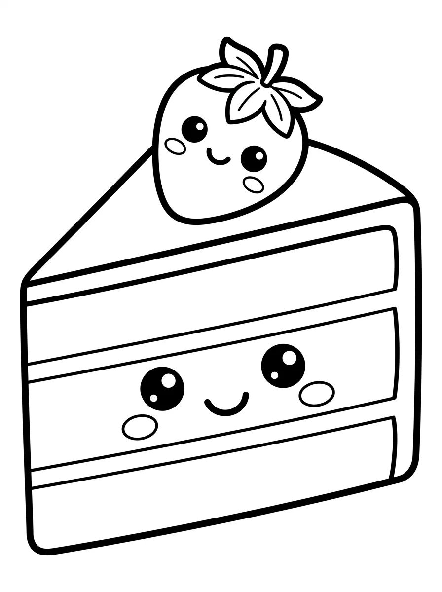 Fatia de Bolo Kawaii para colorir Desenho de Fatia de Bolo Kawaii para colorir e imprimir grátis