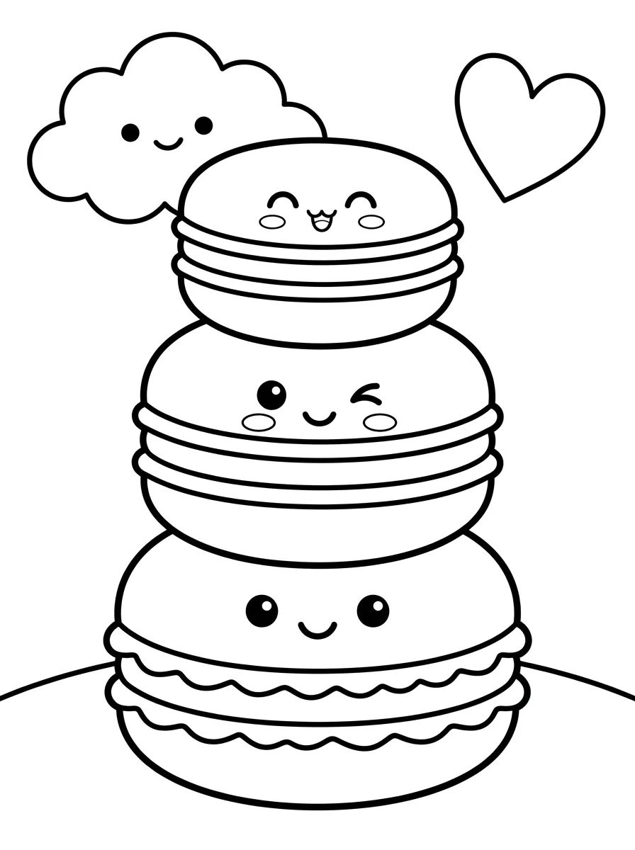 Macarons Empilhados Adoráveis para colorir Desenho de Macarons Empilhados Adoráveis para colorir e imprimir grátis