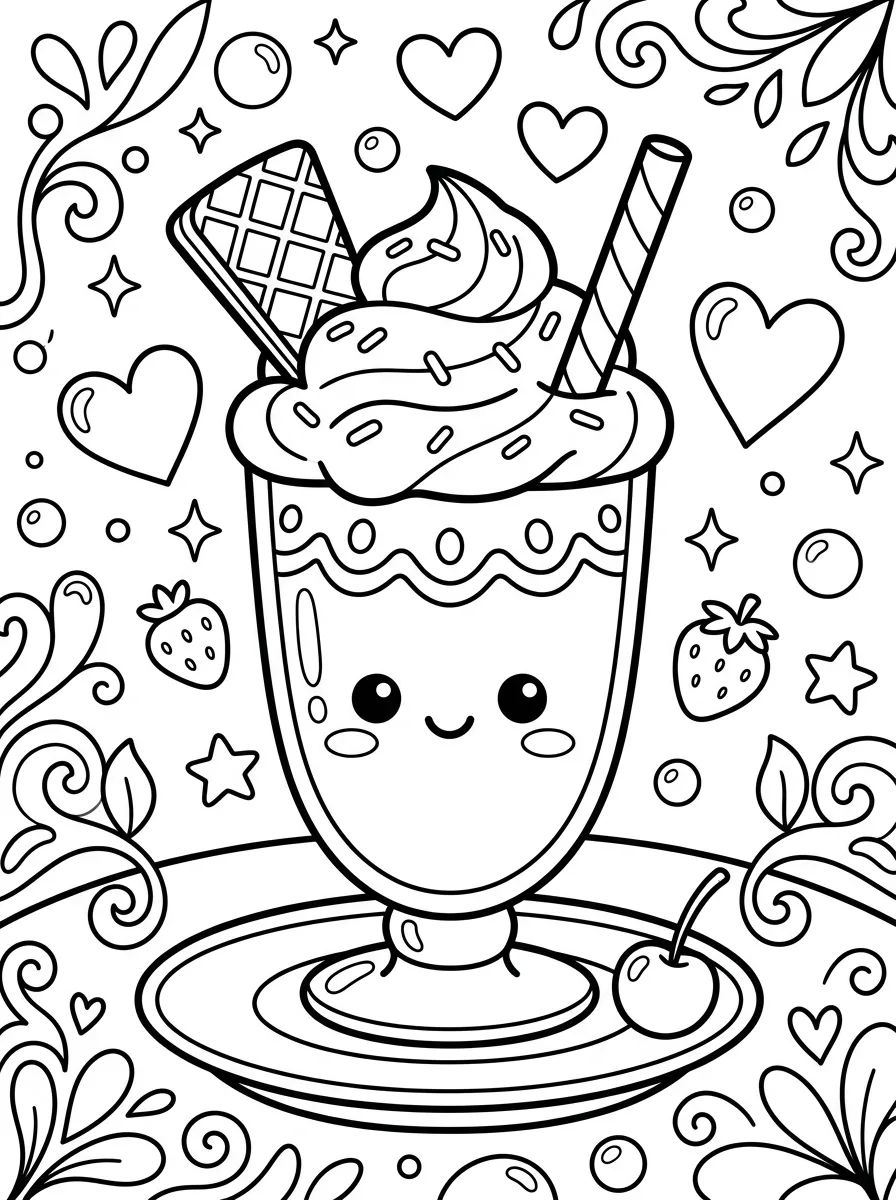 Milk-shake Gelado Kawaii para colorir Desenho de Milk-shake Gelado Kawaii para colorir e imprimir grátis