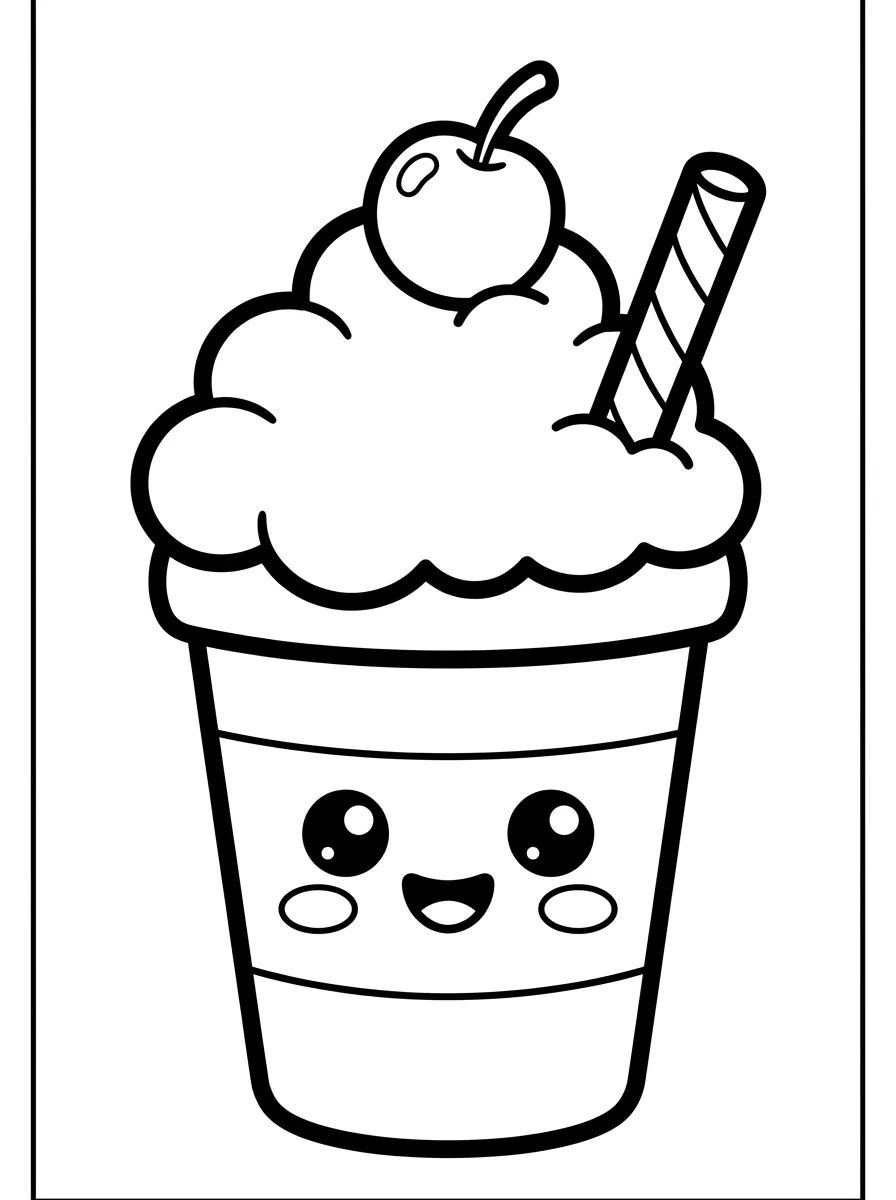 Milk-shake Kawaii com Chantilly para colorir Desenho de Milk-shake Kawaii com Chantilly para colorir e imprimir grátis