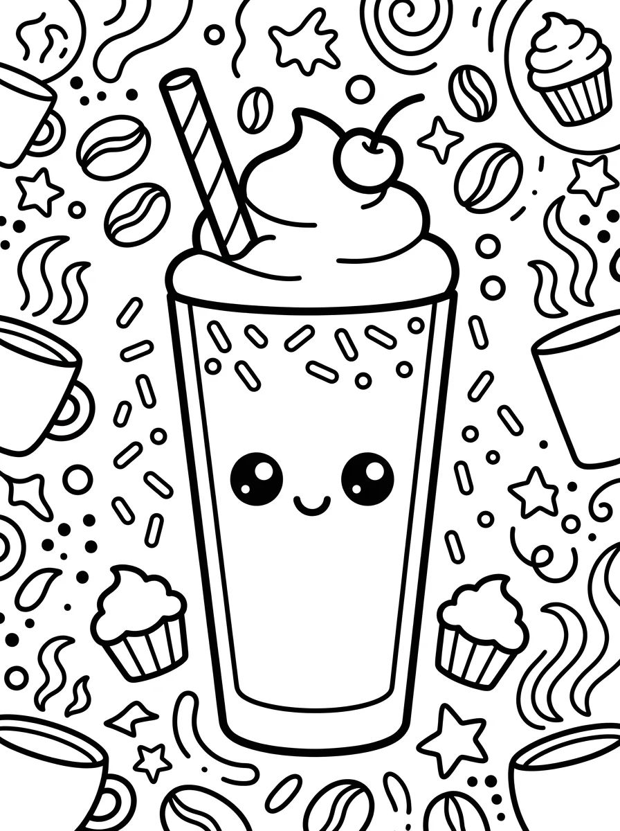 Cute Coffee Shop Milkshake para colorir Desenho de Cute Coffee Shop Milkshake para colorir e imprimir grátis