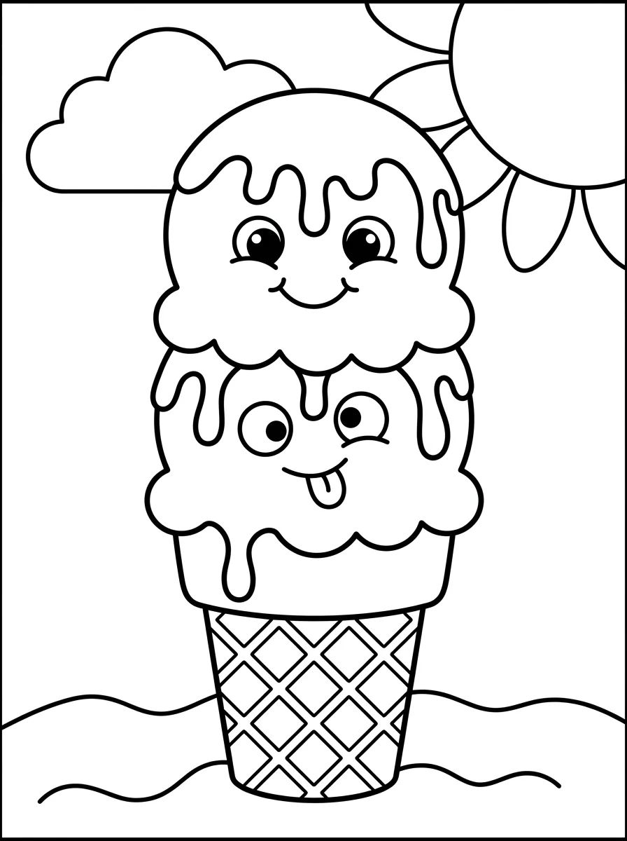 Sorvete na Casquinha Duplo para colorir Desenho de Sorvete na Casquinha Duplo para colorir e imprimir grátis