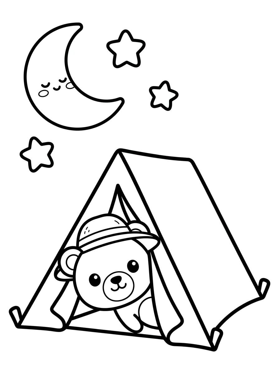 Ursinho Fofo na Barraca de Acampamento para colorir Desenho de Ursinho Fofo na Barraca de Acampamento para colorir e imprimir grátis
