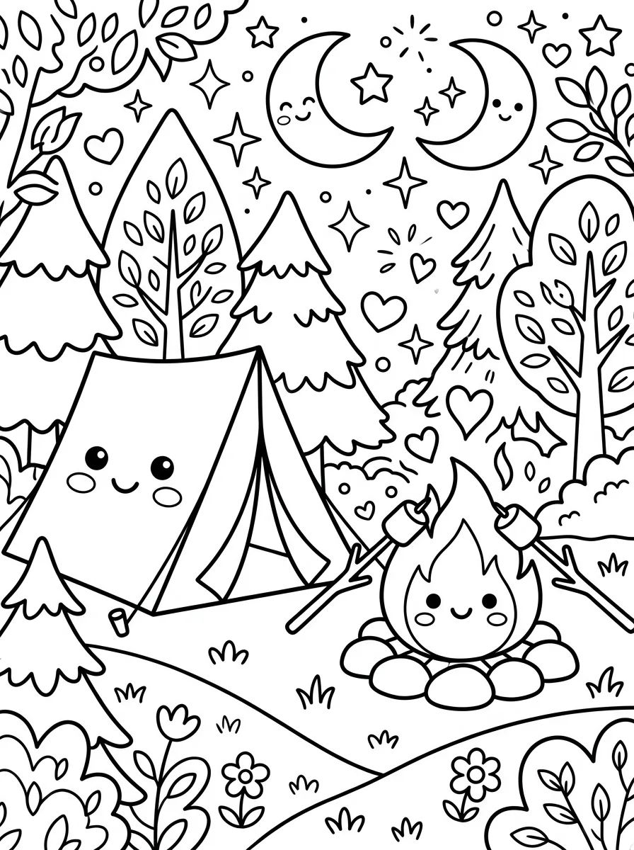 Coleção de desenhos para colorir: Acampamento Fofo para Colorir