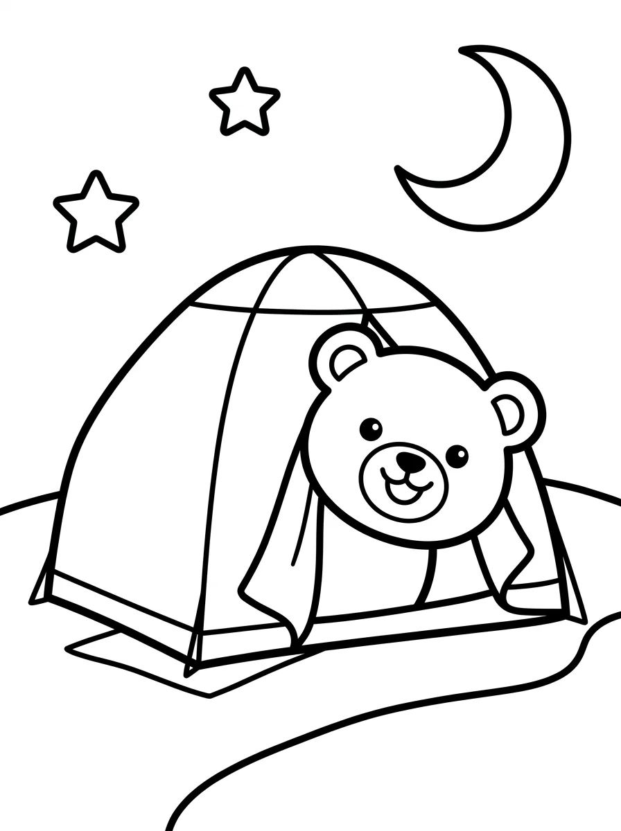 Ursinho Fofo na Barraca de Acampamento para colorir Desenho de Ursinho Fofo na Barraca de Acampamento para colorir e imprimir grátis