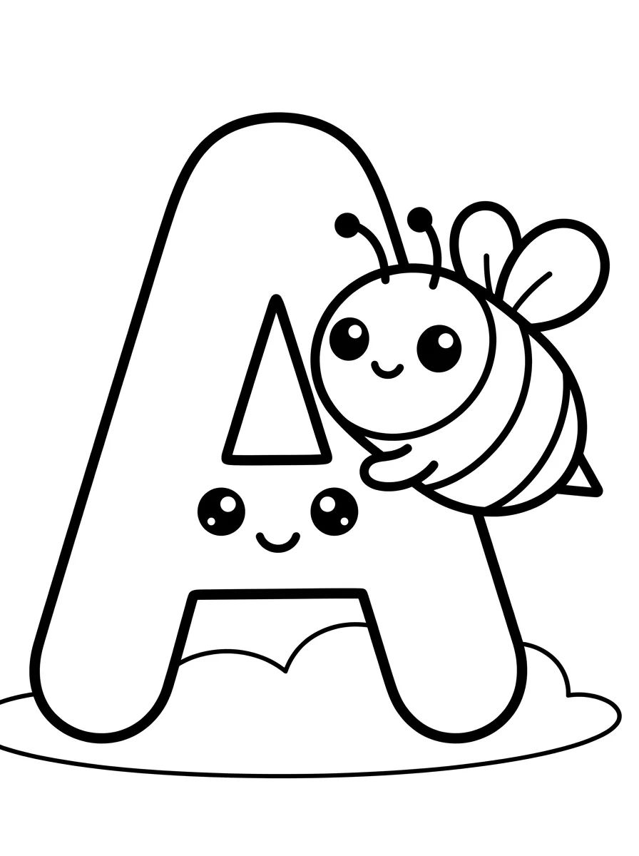 Letra A com Abelhinha Fofa para colorir Desenho de Letra A com Abelhinha Fofa para colorir e imprimir grátis