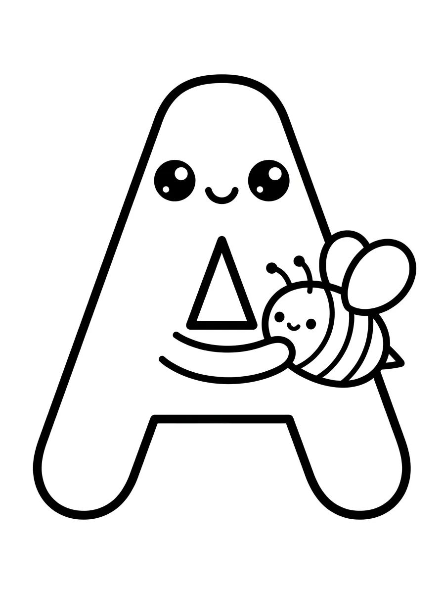 Letra A de Abelha Fofinha para colorir Desenho de Letra A de Abelha Fofinha para colorir e imprimir grátis