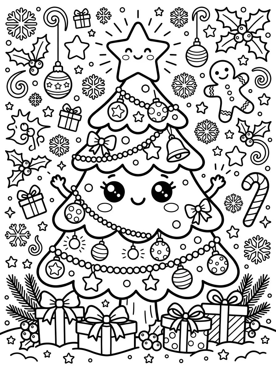 Árvores de Natal Fofas para Colorir