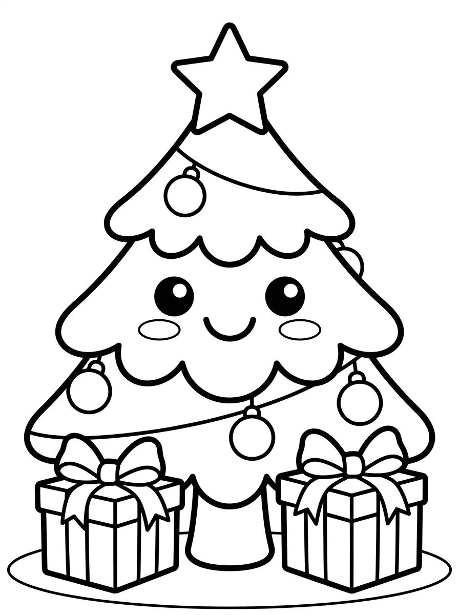 Árvore de Natal Kawaii Sorridente para colorir Desenho de Árvore de Natal Kawaii Sorridente para colorir e imprimir grátis