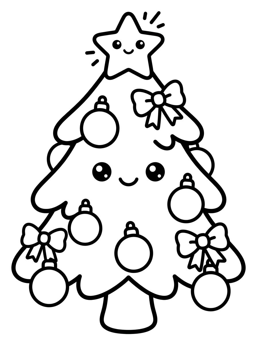 Árvore de Natal Sorridente com Estrela Kawaii para colorir Desenho de Árvore de Natal Sorridente com Estrela Kawaii para colorir e imprimir grátis