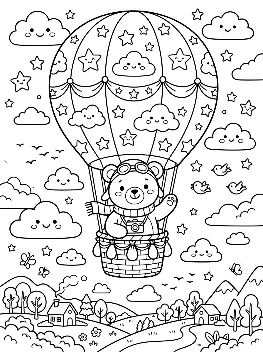 Ursinho Viajante no Balão para colorir Desenho de Ursinho Viajante no Balão para colorir e imprimir grátis