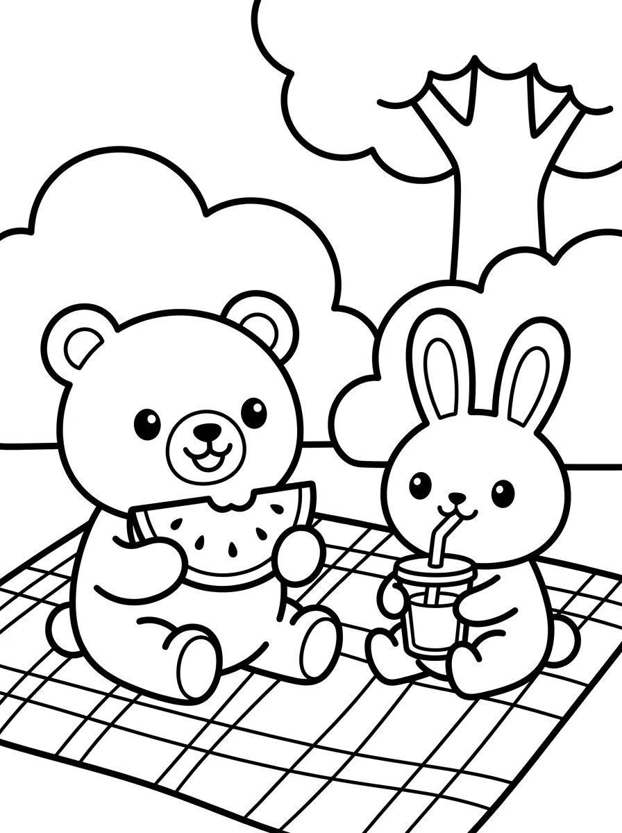 Bobbie e Coelhinho no Piquenique para colorir Desenho de Bobbie e Coelhinho no Piquenique para colorir e imprimir grátis