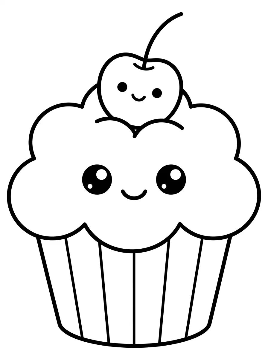 Cupcake Kawaii com Cereja para colorir Desenho de Cupcake Kawaii com Cereja para colorir e imprimir grátis
