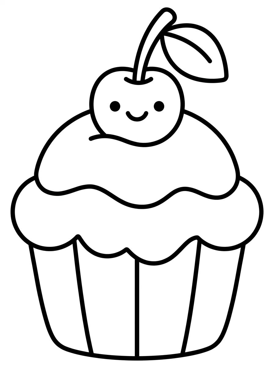 Cupcake Fofo com Cereja Sorridente para colorir Desenho de Cupcake Fofo com Cereja Sorridente para colorir e imprimir grátis