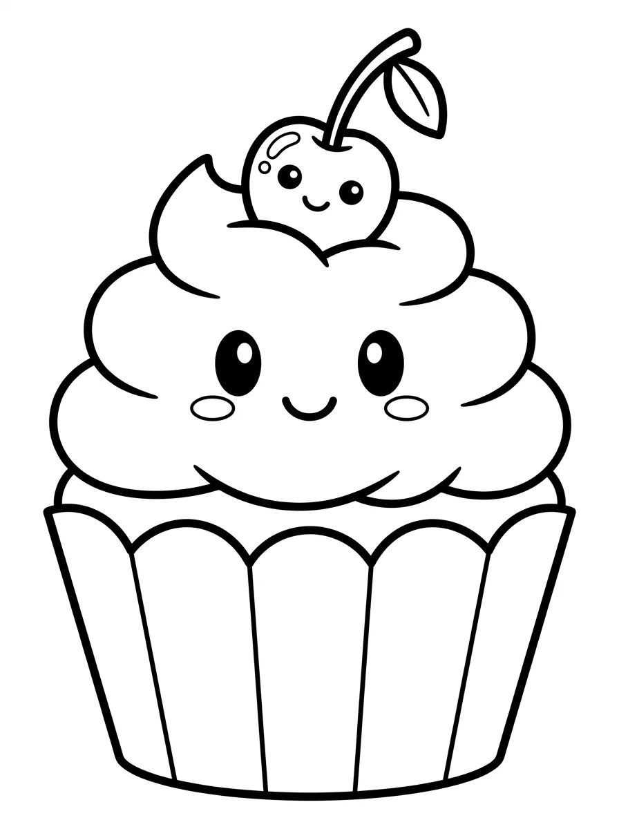 Kawaii Cupcake with Cherry para colorir Desenho de Kawaii Cupcake with Cherry para colorir e imprimir grátis