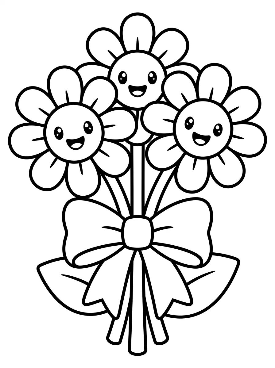 Kawaii Daisy Bouquet para colorir Desenho de Kawaii Daisy Bouquet para colorir e imprimir grátis