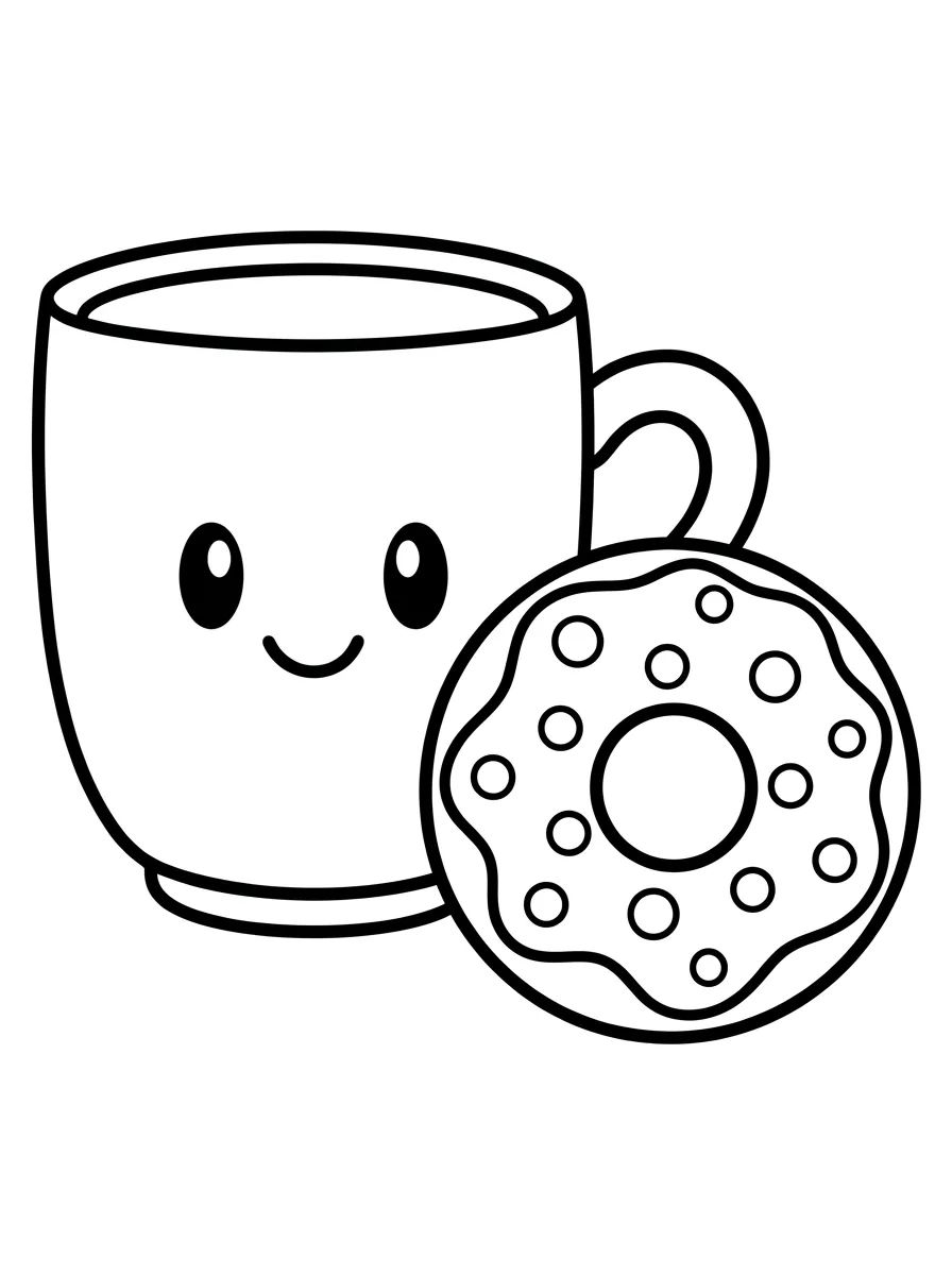 Xícara de Café Kawaii e Donut para colorir Desenho de Xícara de Café Kawaii e Donut para colorir e imprimir grátis