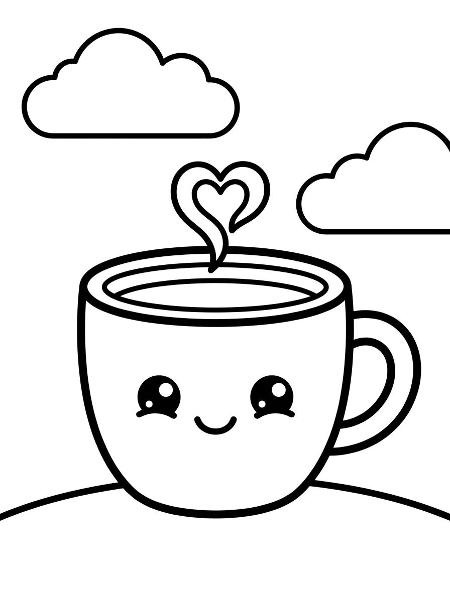 Xícara de Café Kawaii Sorridente para colorir Desenho de Xícara de Café Kawaii Sorridente para colorir e imprimir grátis