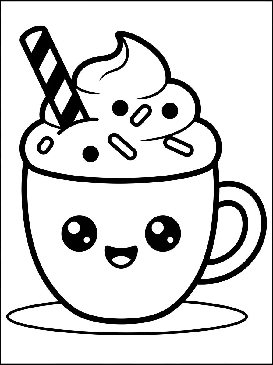 Coleção de desenhos para colorir: Cafeteria Fofa e Doces Kawaii