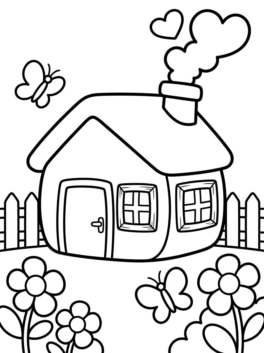 Casinha de Campo com Chaminé e Flores para colorir Desenho de Casinha de Campo com Chaminé e Flores para colorir e imprimir grátis