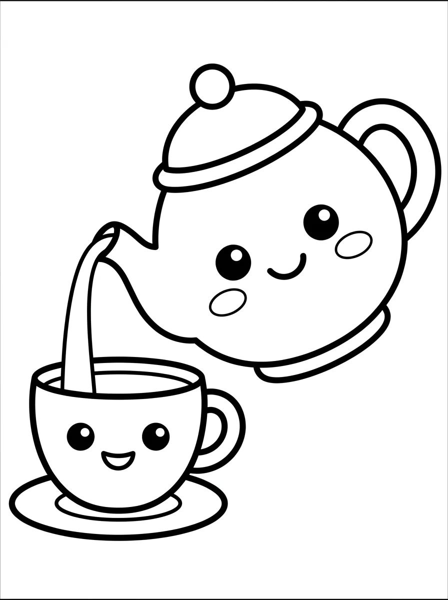 Bule e Xícara Felizes para colorir Desenho de Bule e Xícara Felizes para colorir e imprimir grátis