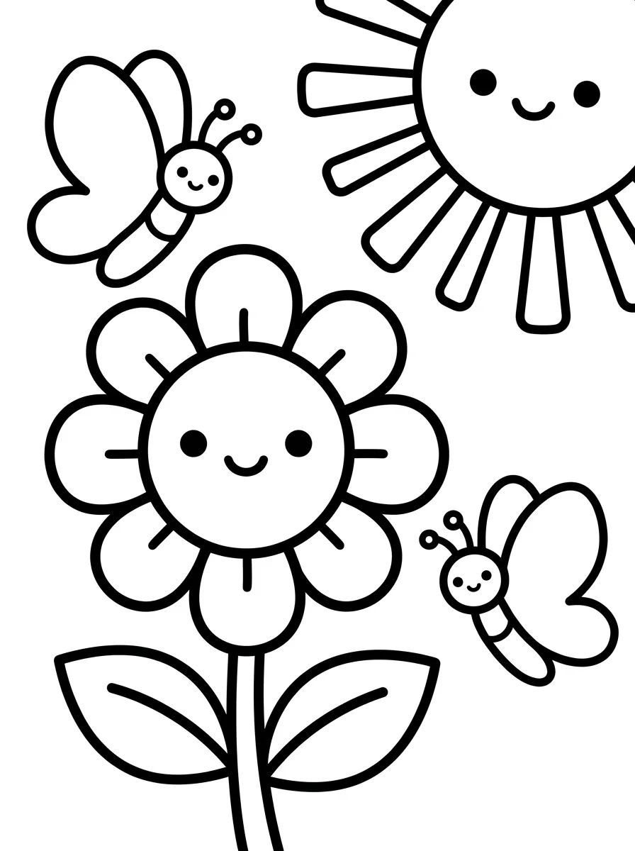 Primavera Florida Kawaii para colorir Desenho de Primavera Florida Kawaii para colorir e imprimir grátis