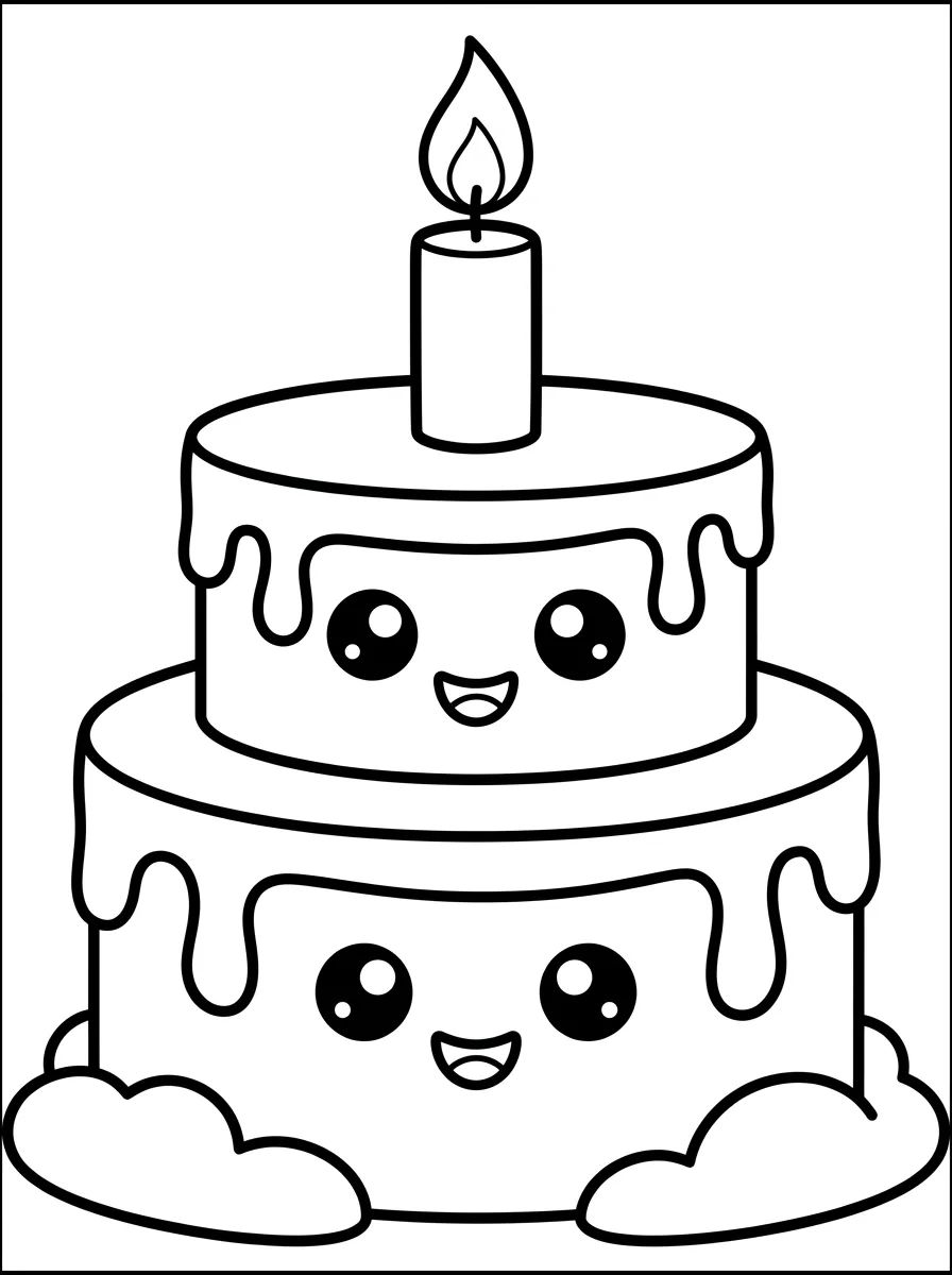 Bolo de Aniversário Kawaii para colorir Desenho de Bolo de Aniversário Kawaii para colorir e imprimir grátis