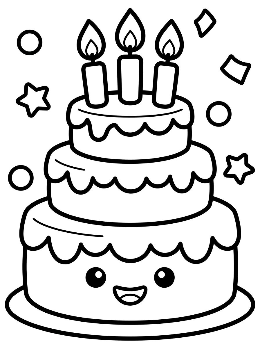 Pastel de Cumpleaños Kawaii con Velas para colorir Desenho de Pastel de Cumpleaños Kawaii con Velas para colorir e imprimir grátis