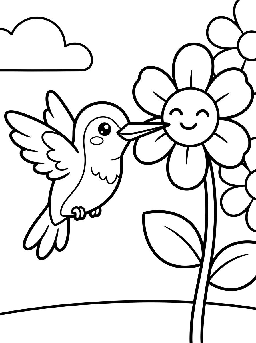 Cute Hummingbird in the Garden para colorir Desenho de Cute Hummingbird in the Garden para colorir e imprimir grátis