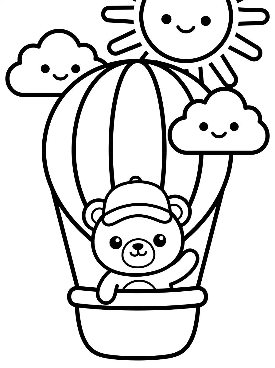 Teddy Bear Traveler in Hot Air Balloon para colorir Desenho de Teddy Bear Traveler in Hot Air Balloon para colorir e imprimir grátis