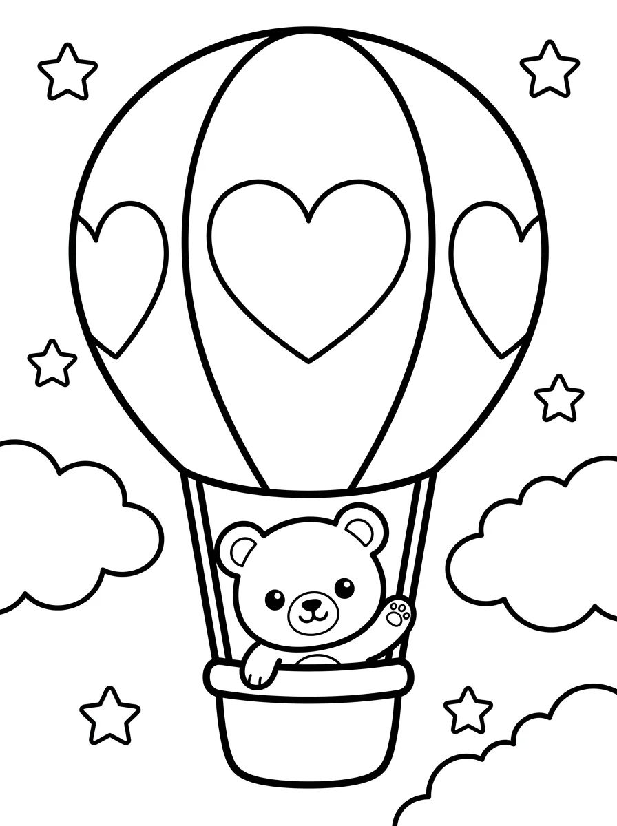 Ursinho Fofo no Balão de Ar Quente para colorir Desenho de Ursinho Fofo no Balão de Ar Quente para colorir e imprimir grátis