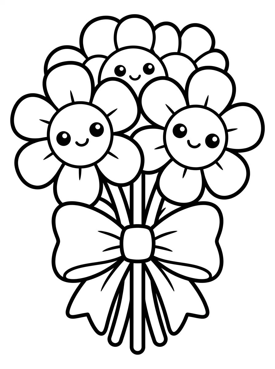Buquê Kawaii com Carinhas Sorridentes para colorir Desenho de Buquê Kawaii com Carinhas Sorridentes para colorir e imprimir grátis