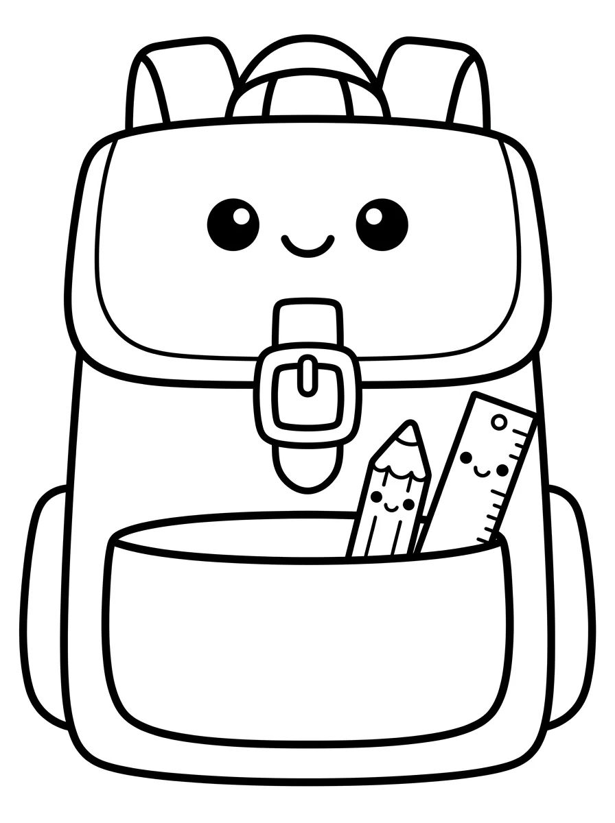 Mochila Escolar Fofa e Sorridente para colorir Desenho de Mochila Escolar Fofa e Sorridente para colorir e imprimir grátis