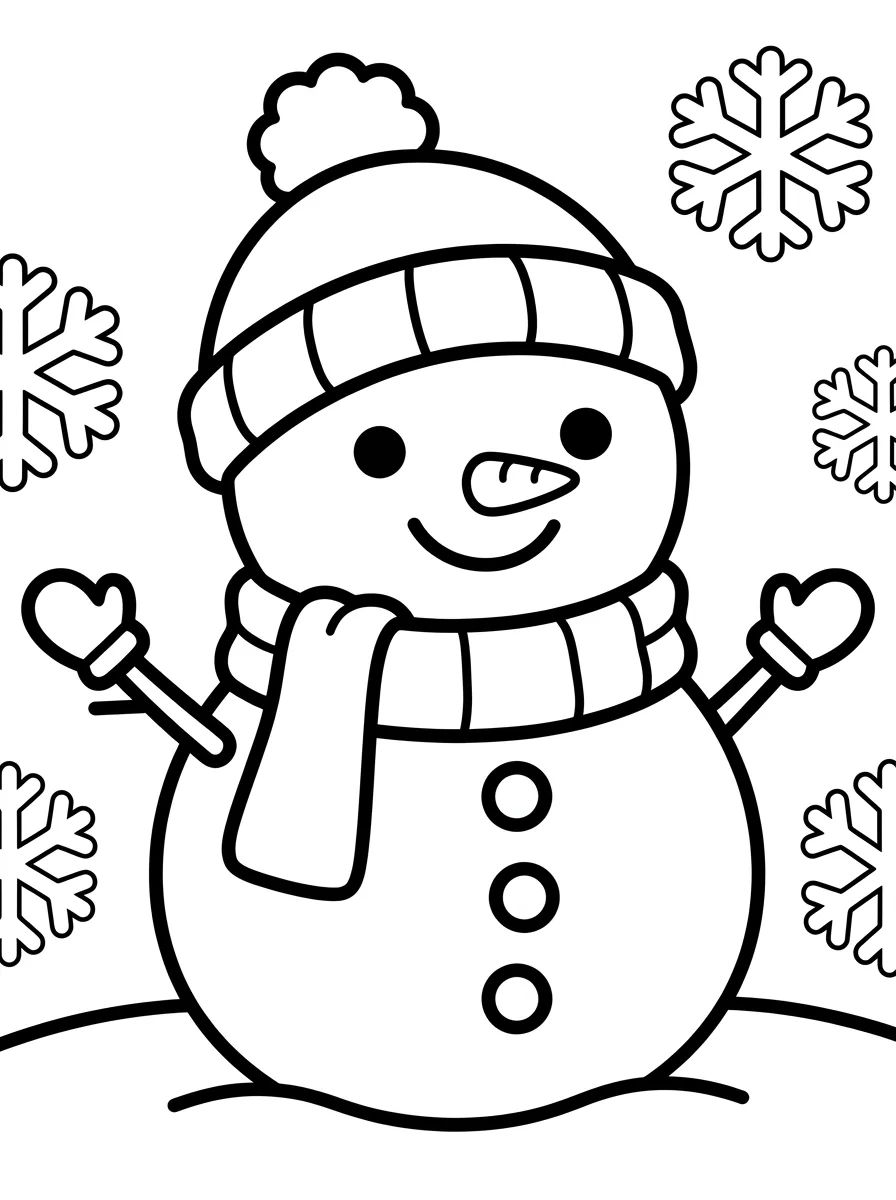 Boneco de Neve Kawaii com Cachecol para colorir Desenho de Boneco de Neve Kawaii com Cachecol para colorir e imprimir grátis