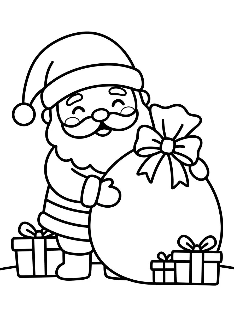 Papai Noel Fofo com Saco de Presentes para colorir Desenho de Papai Noel Fofo com Saco de Presentes para colorir e imprimir grátis