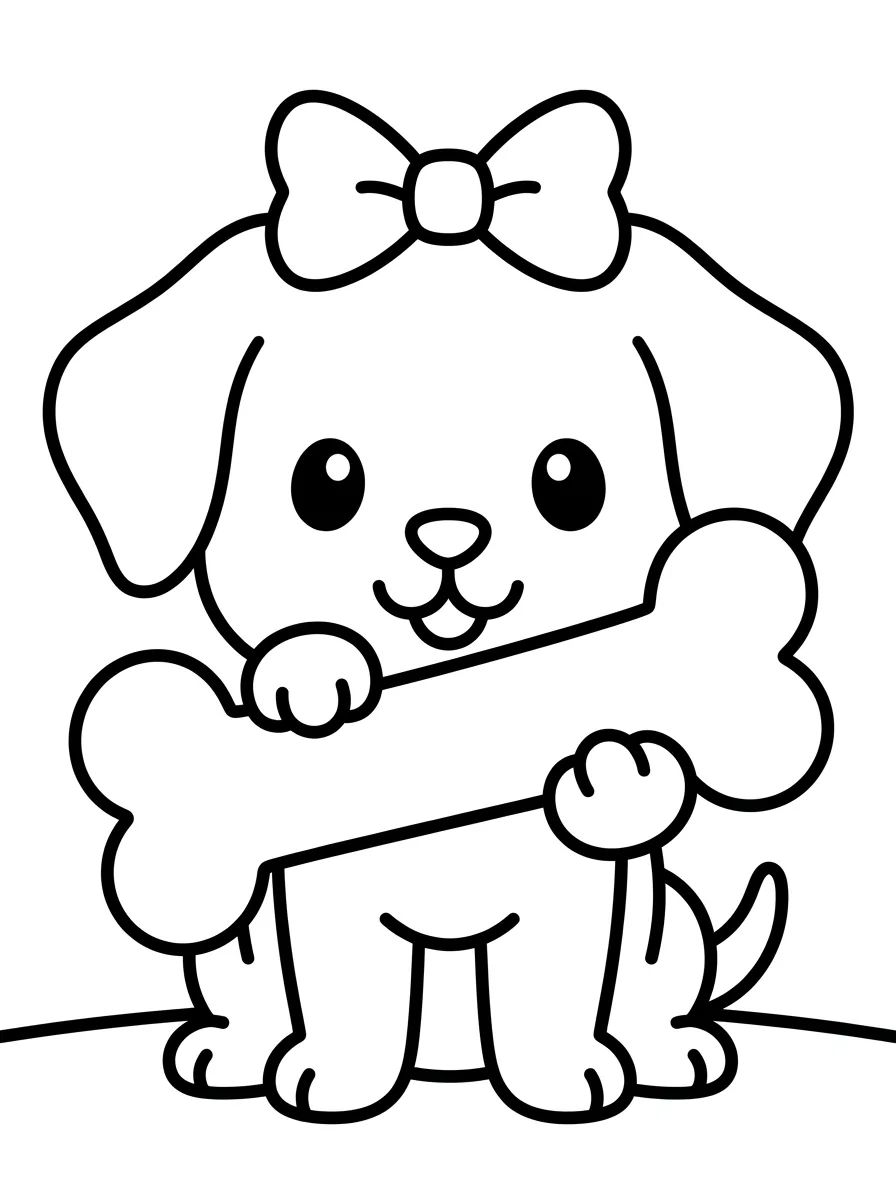 Cachorrinho Fofo com Osso para colorir Desenho de Cachorrinho Fofo com Osso para colorir e imprimir grátis