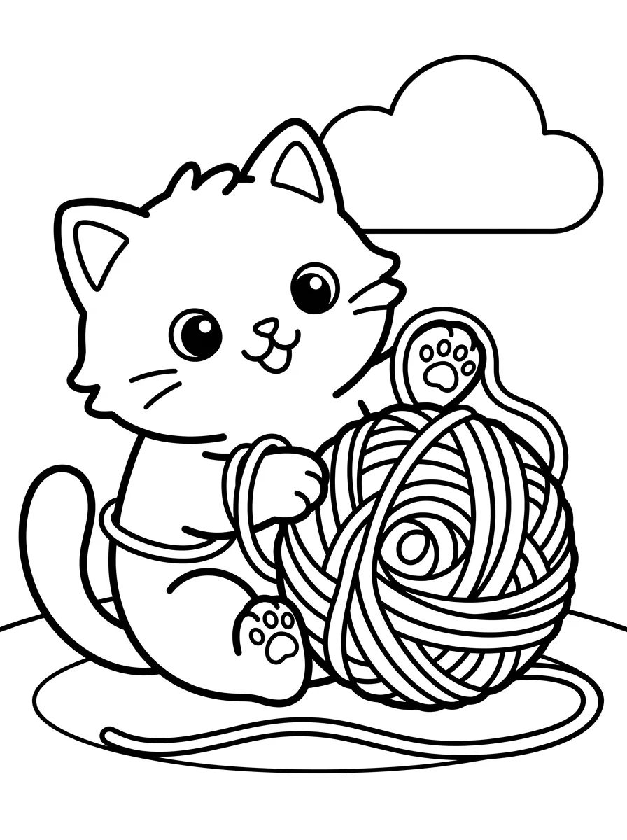Gatinho com Novelho de Lã para colorir Desenho de Gatinho com Novelho de Lã para colorir e imprimir grátis