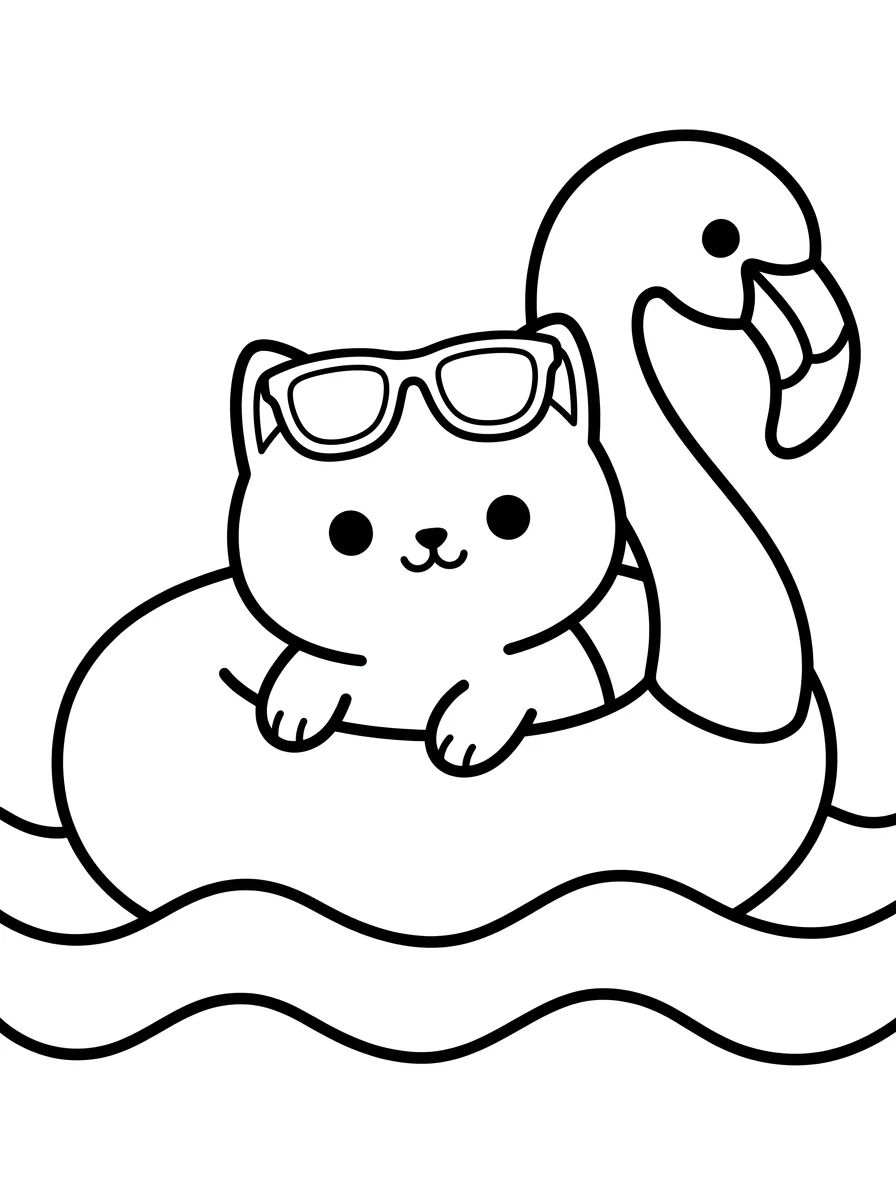 Kawaii Kitty on a Flamingo Float para colorir Desenho de Kawaii Kitty on a Flamingo Float para colorir e imprimir grátis