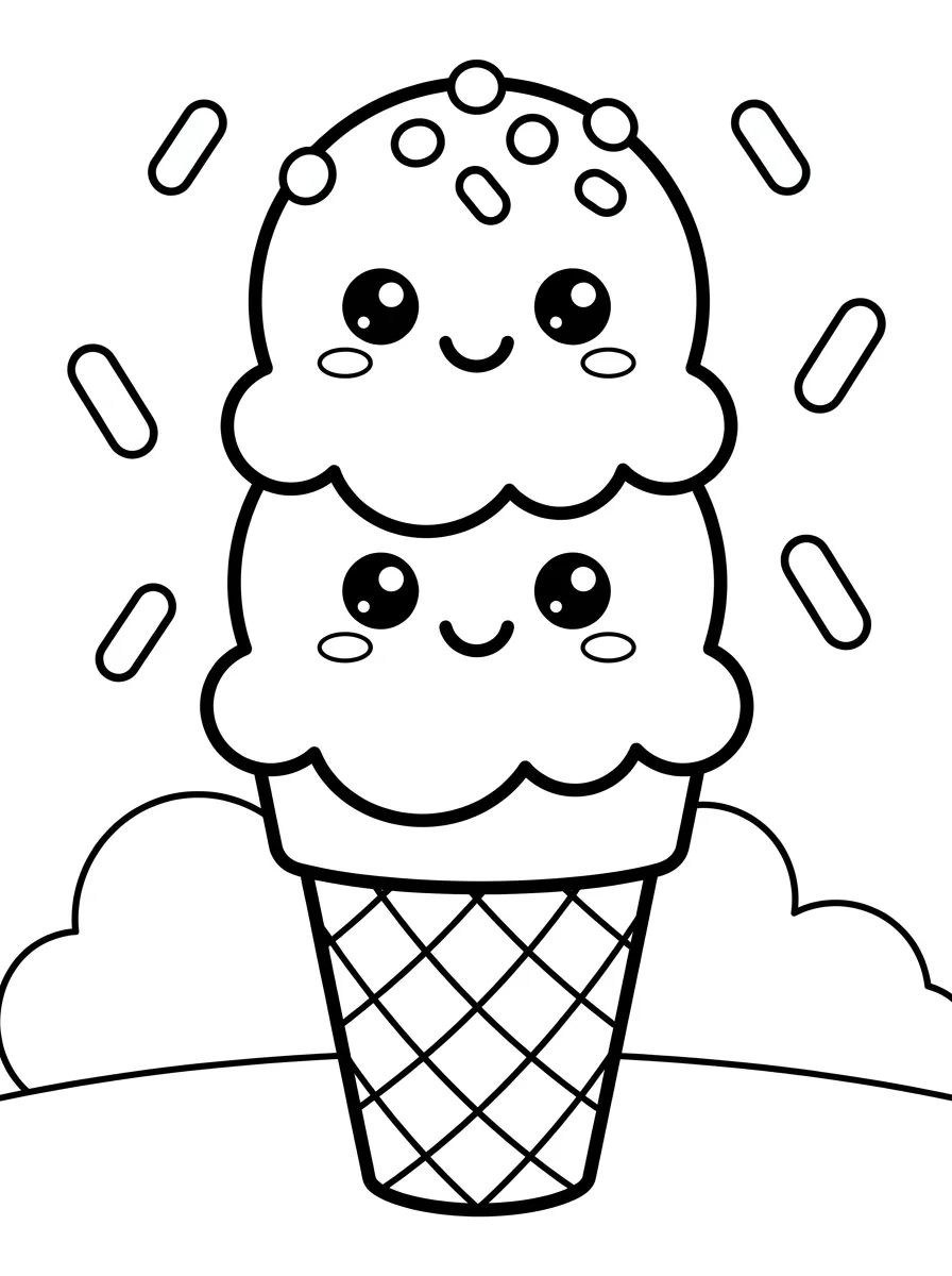 Kawaii Ice Cream Cone para colorir Desenho de Kawaii Ice Cream Cone para colorir e imprimir grátis