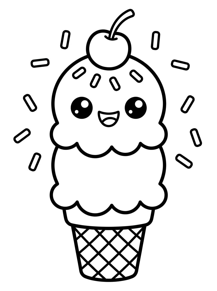 Casquinha de Sorvete Kawaii com Granulado para colorir Desenho de Casquinha de Sorvete Kawaii com Granulado para colorir e imprimir grátis